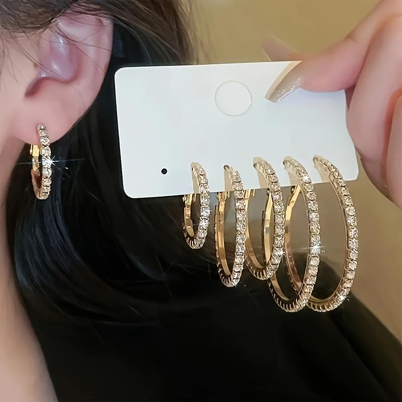European & American fashion sparkling earrings, minimalist & high-end. Creative exaggerated large/medium/small hoop design, sold as 3-pair set.
