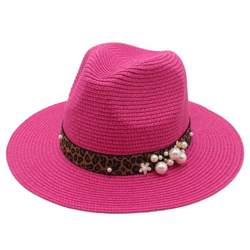 Spring And Summer 2022 New Panama Straw Hat Leopard Print Pearl Top Hat Men And Women Elegant Foldable Jazz Hat