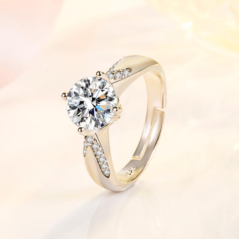Asymmetrical Diamond Moissanite & Red Corundum Ring, Adjustable, 2-Carat, Four-Prong, Fashionable Design.