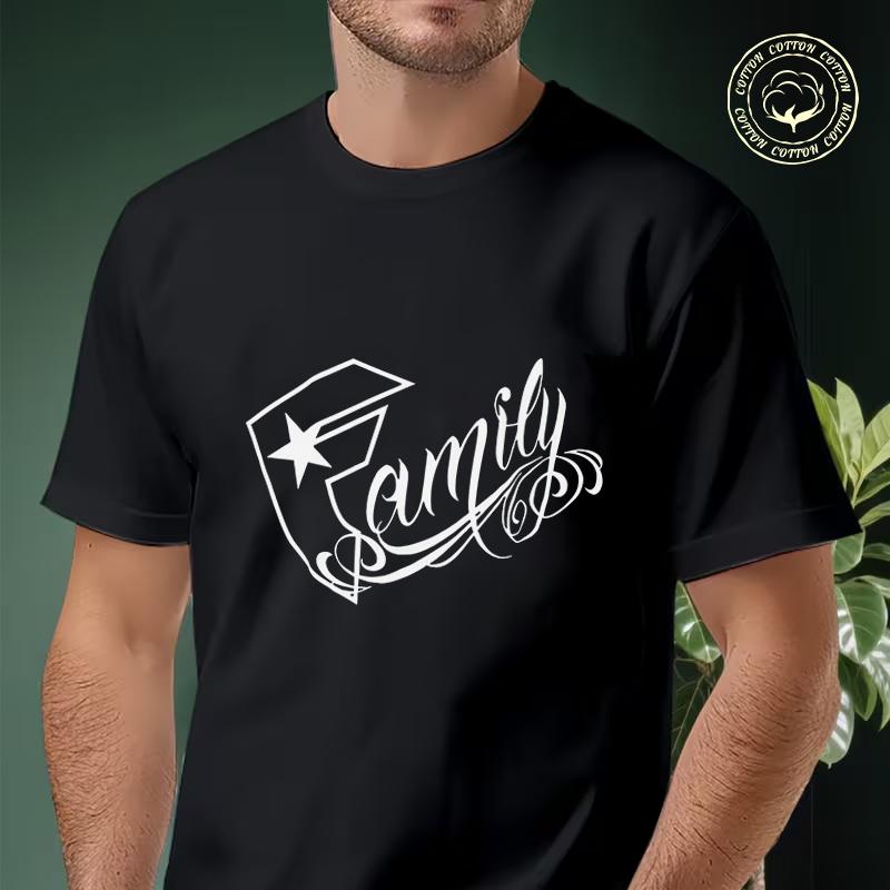 Bold FAMILY Print Motorcycle T-shirt Men's Summer Cotton Fashionable Casual Sports Short Sleeve