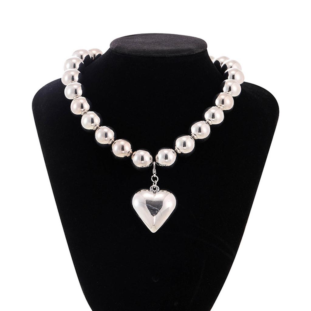 Exaggerated Beads Necklace Big CCB Ball Beaded Chain Necklaces Personalized Heart Pendant Layered Necklace for Women