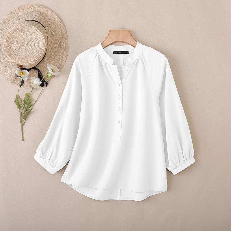 ZANZEA Women Casual Round Neck Solid Color Loose 3/4 Sleeve Blouse