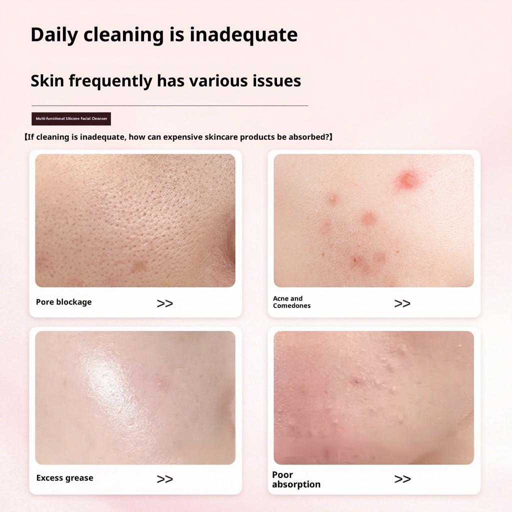 Electric Facial Cleansing Beauty Instrument 7 Modes Ultrasonic Vibration Hot Compress Colored Light Silicone Face Brush Cleaning