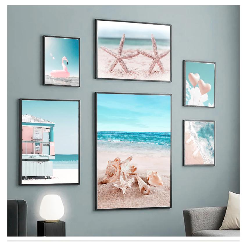Flamingo Wall Art Canvas Painting Nordic Posters And Prints Pictures For Living Room Tropical Sea Beach Starfish Surfboard