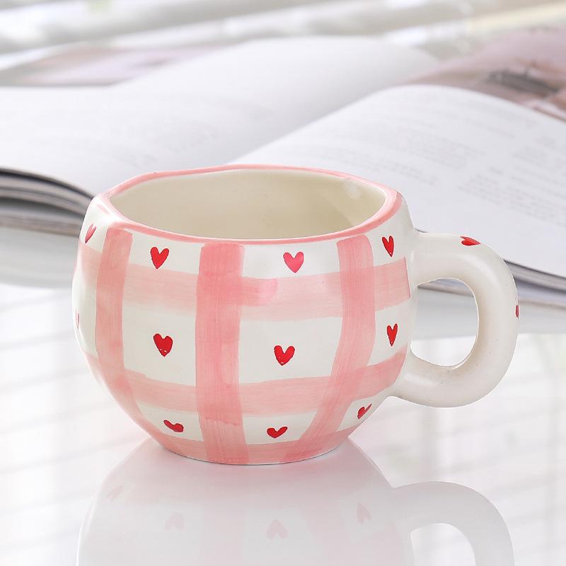 High Value Relief Flower Coffee Cup Saucer Afternoon Tea Floral Striped Mug Latte Cup Hand Painted Water Cup