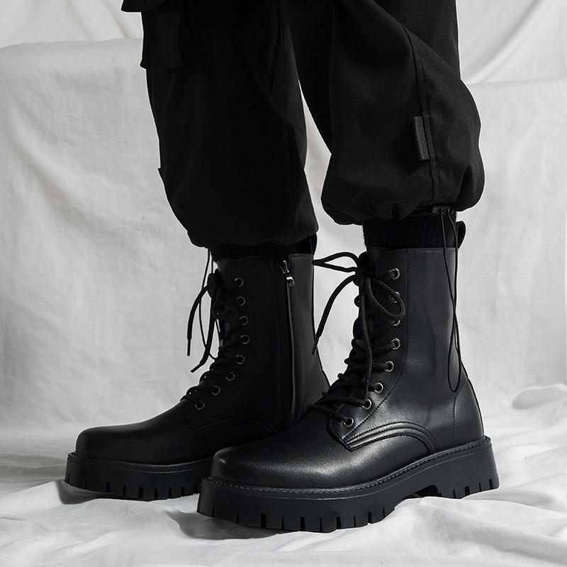 Automne nouveau cuir repoussé bottes locomotive bottes montantes confortables respirantes augmenter usine vente en gros