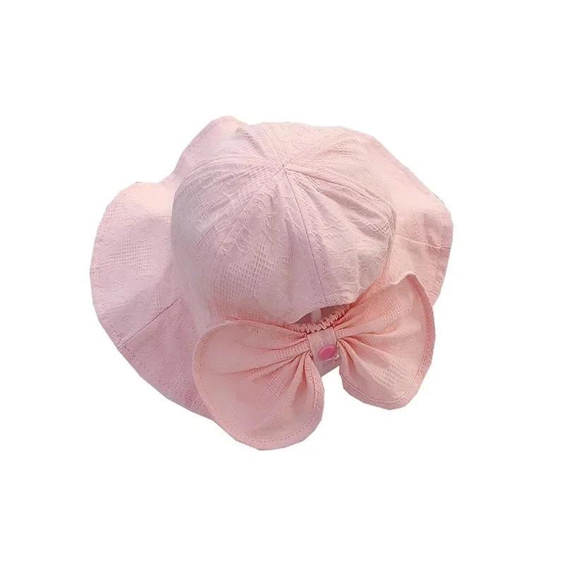 Princess Baby Bucket Hat for Girls Big Bow Summer Baby Girl Cap Wide Brim Travel Baby Sun Hat for Kids Accessories 1-3Y
