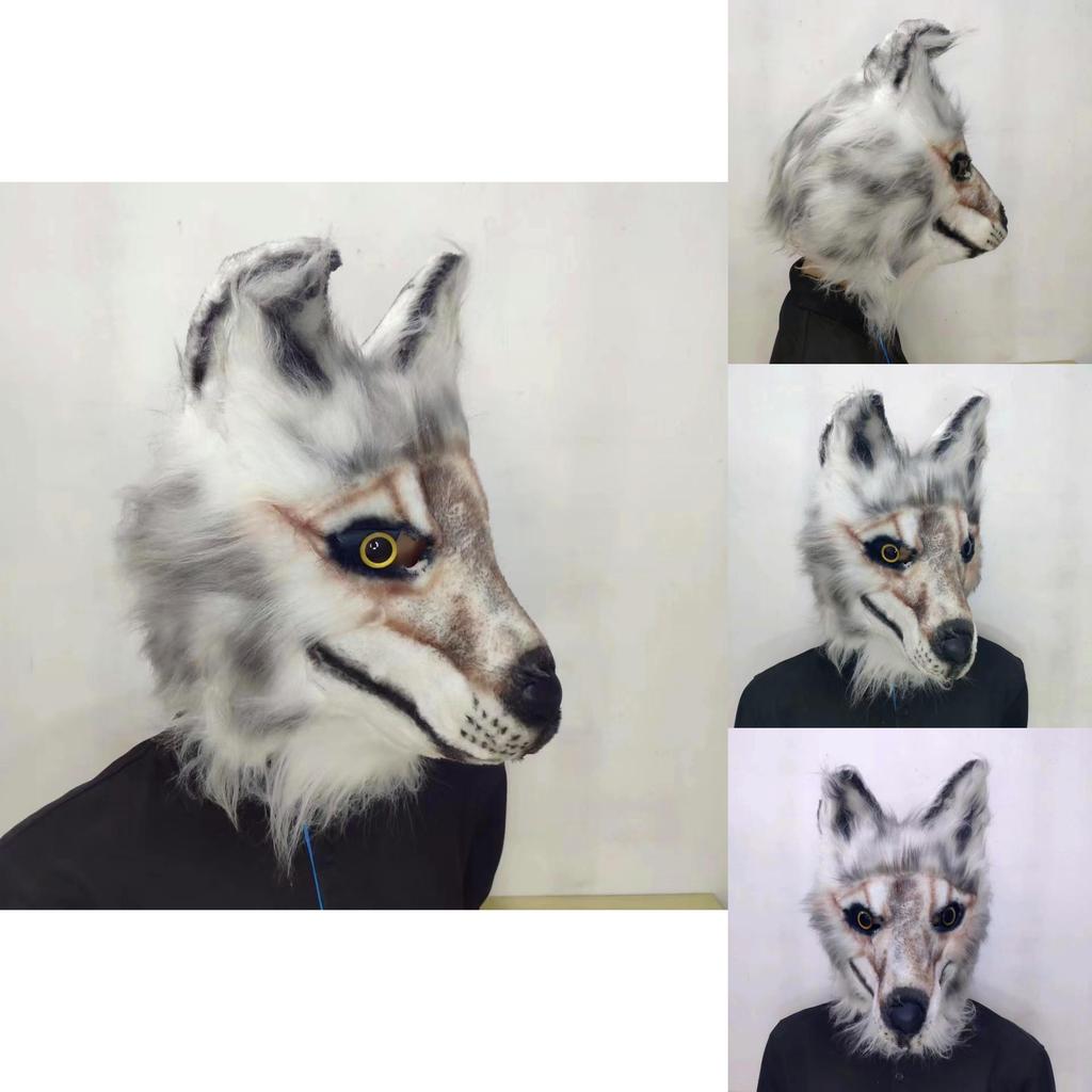 Wolf Dog Mask Halloween Costume Prop Plush Latex Animal Headgear For Party And Performance
