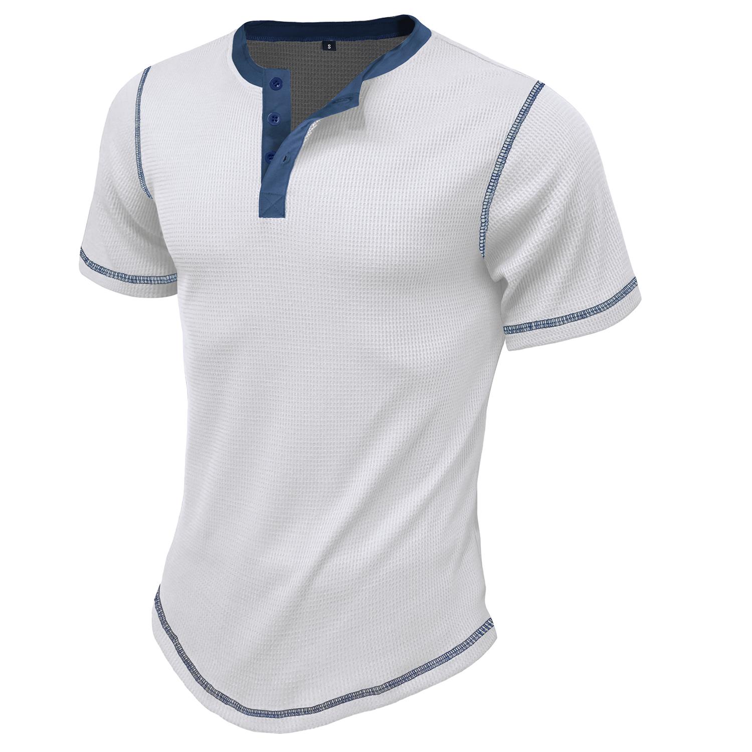 Мужская летняя футболка с короткими рукавами, вафельные рубашки с цветными блоками, рубашки на пуговицах, мужская одежда в стиле ретро, ​​пуловеры, повседневная повседневная верхняя одежда 3XL белый