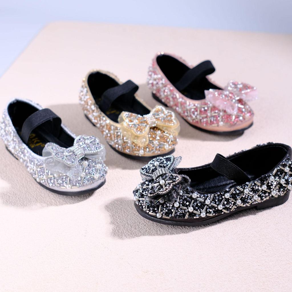Autumn 2025 Rhinestone Princess Flats for Girls - Leather Dance Performance Shoes