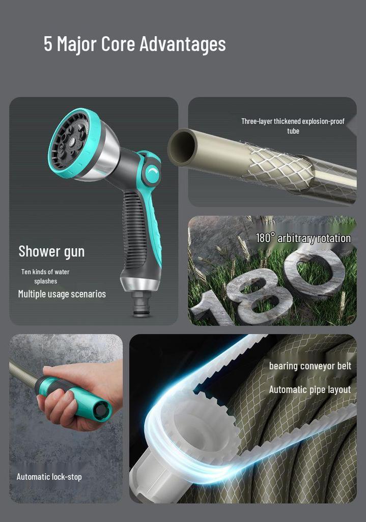 Telescopic Automatic Hose Reel with High-Pressure Water Gun & Sprinkler for Car Wash and Garden Watering.