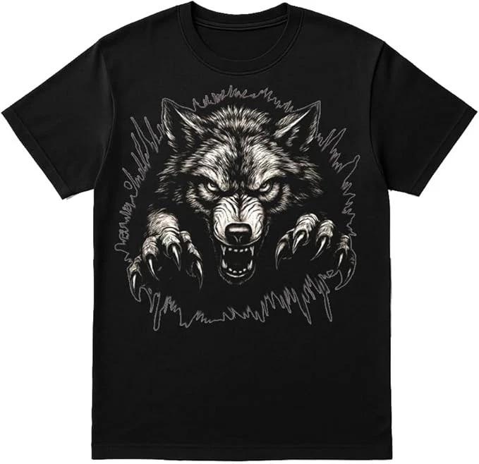 Angry Wolf Graphic T-Shirt Unisex Black Cotton Tee for Men & Women XXXXL