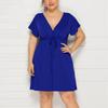 Women's Casual High Waist Belly Concealing V-Neck Drawstring Plus Size Dress
