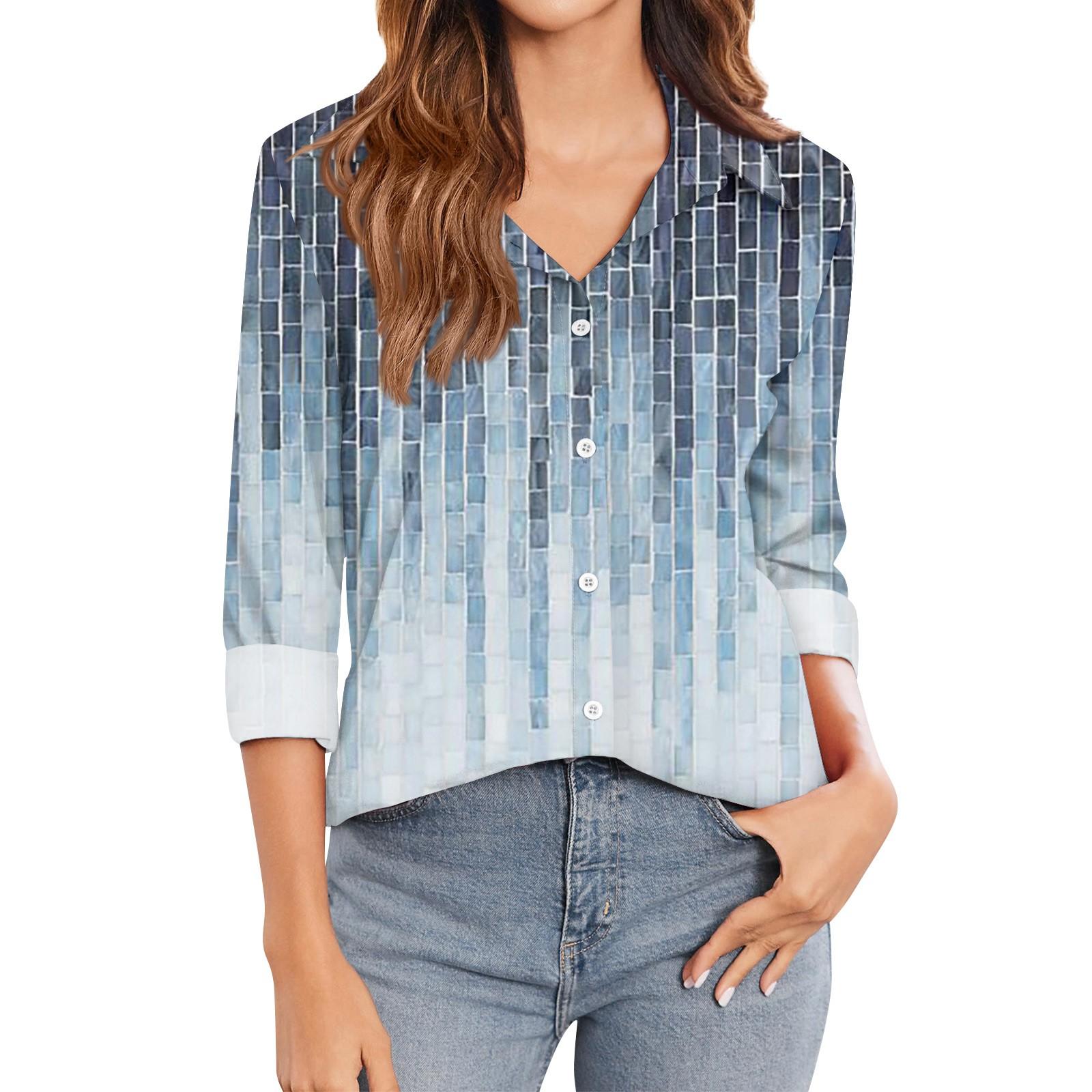 

Женская футболка с принтом, женская рубашка на пуговицах с длинным рукавом, блузка, повседневные топы S