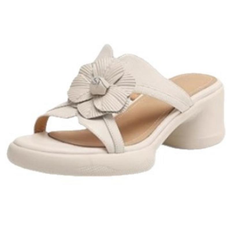 Summer New Soft Leather Thick Heel Silver Open-toed Cross-strapped Sandals Women's High-heeled Waterproof Table Flower Women's Shoes