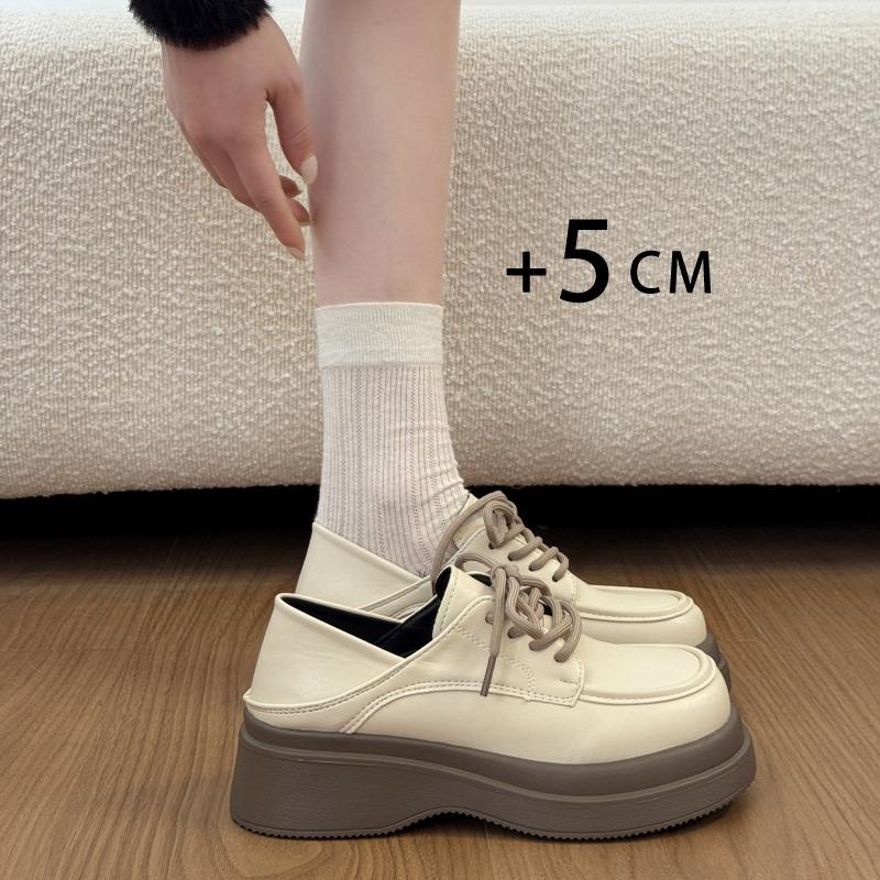 2026 New Spring Women Chunky Loafers Shoes Concise Round Toe Lace Up Shoes Female British Style Dress Leather Single Shoes