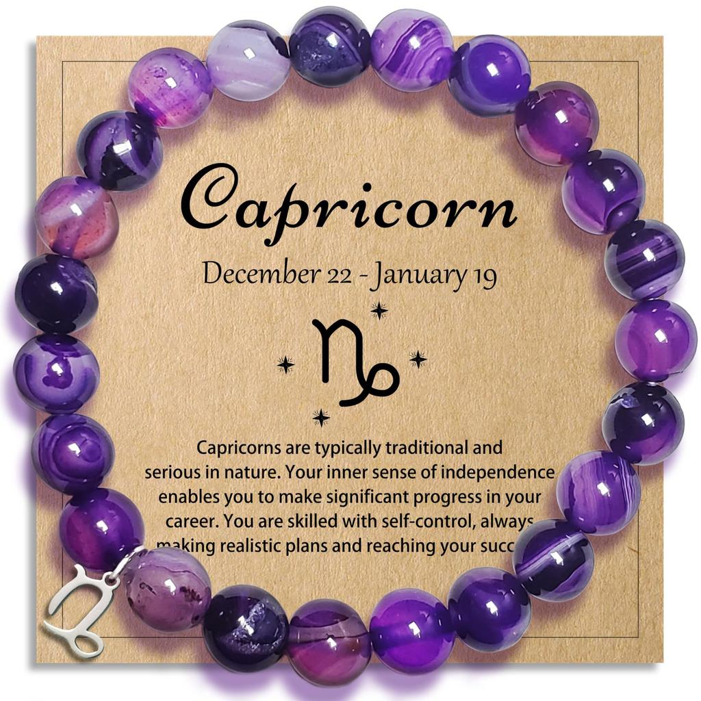 Twelve Constellation Bracelet 8mm Purple Agate Beaded Elastic Rope Bracelet Constellation Bracelet
