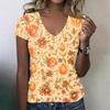 Women V Neck Short Sleeve Floral Print T Shirt Casual Loose Fit Lightweight Soft Top for Daily Wear Work Travel