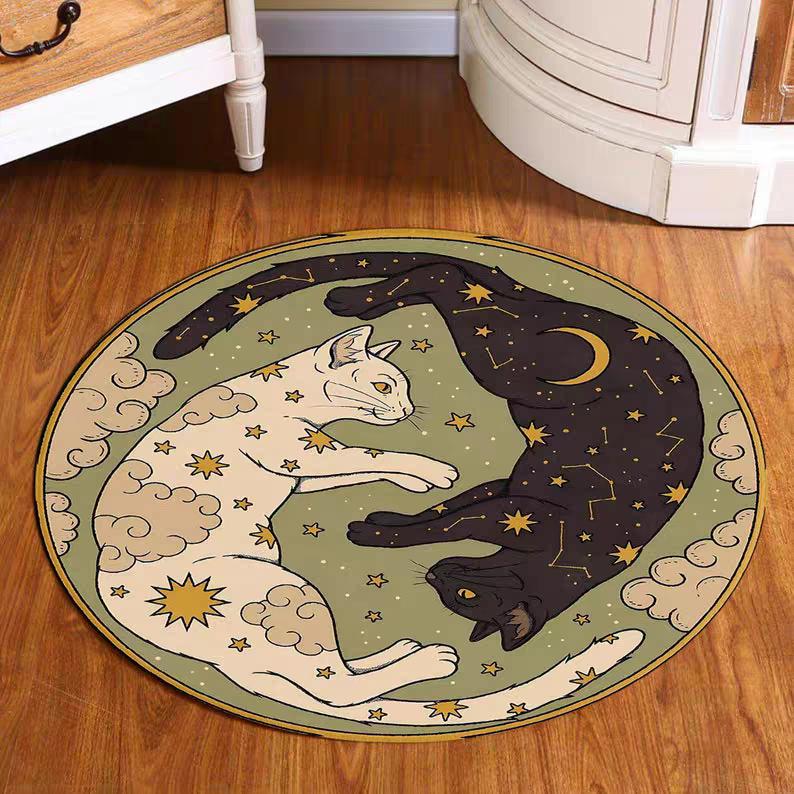 Cute Sun, Moon And Kitten Carpet Is Soft And Machine Washable, Suitable For Living Rooms, Bedrooms And Home Decoration