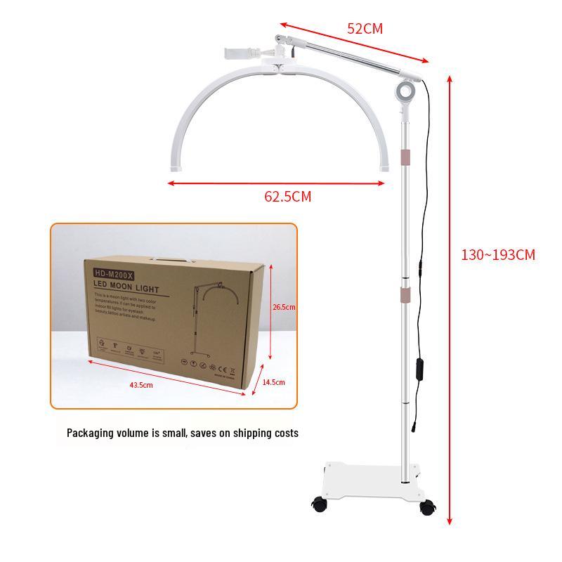 25-Inch Dual-Use Beauty Lamp for Lashes & Nails with 28-Inch Wheeled Arm for Eyebrows, Half-Moon Design