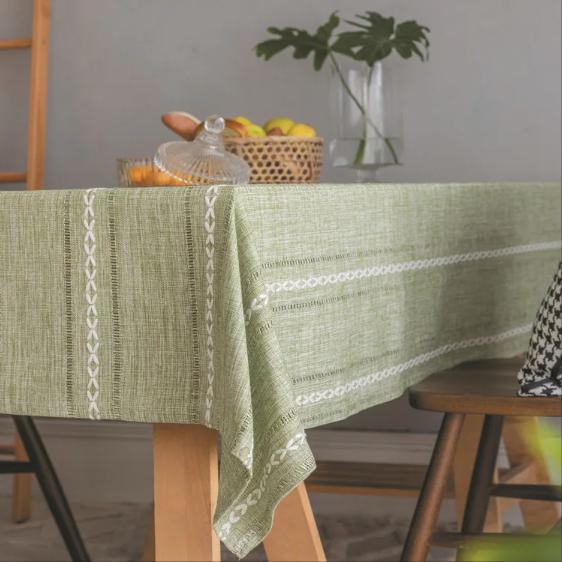 Boho Katoen Linnen Gehaakt Jacquard Tafelkleed Rechthoekig, Wasbaar Boerderij Tafelkleden voor Feest, Vakantie, Picknick, Eten, Buiten, Herfst 100x160cm groen