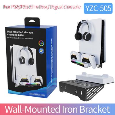 Wall Mount Dual Controller Charging Station Metal RGB Light Charger Stand Headset Holder for PS5/PS5 Slim Disc Digital Version