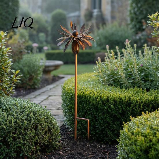 Artistic Outdoor Stake Vintage Rusty Cornflower Ground Stake, 24 Inch Metal Wire Art Decor, Rustic Garden Sculptures for Lawns Yard Patio Home