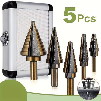 [Juego de Brocas Escalonadas de Cobalto] Juego de 5 Brocas Escalonadas de Cobalto de Acero para Rodamientos - Herramientas para Taladrar Múltiples Agujeros en Metal y Madera con Estuche de Aluminio