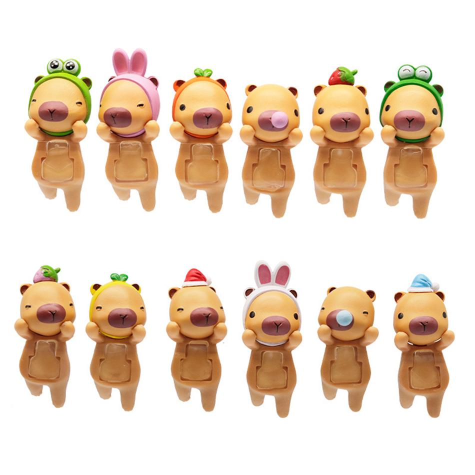 In Stock 12pcs Capybara Blind Box Keychain Cute Snot Bear Figure Mystery Box Doll Pendant Wholesale Accessories Decorations