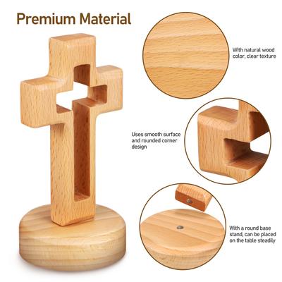 Wooden Cross Ornament Hollow Design Natural Color Standing Wood Cross for Home Church Decoration Religious Gift