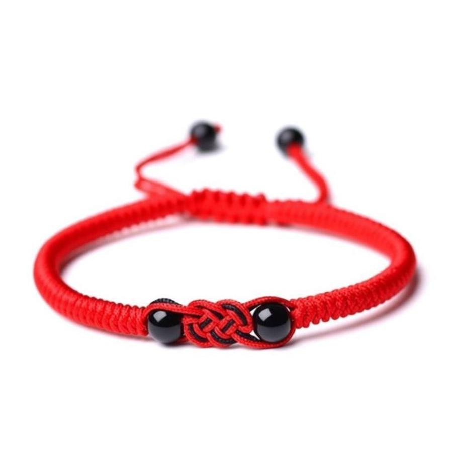 Rood Zwart Geweven Armband China Vajra Knoop Polsbandjes Mode Verstelbaar Koppel Armbanden Voor Mannen Vrouwen Geluks Sieraden Cadeau
