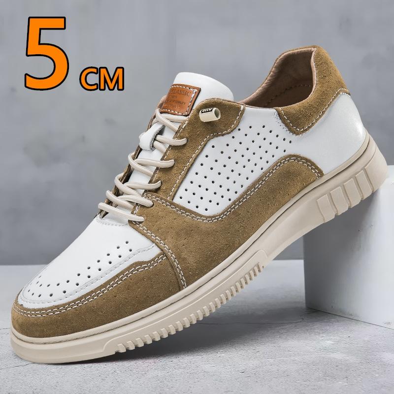 Spring Summer Men Cow Leather Casual Big Size Elevator Shoes 5CM Height Increase Sneakers Breathable Comfortable Sports
