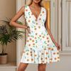 Women's Summer Dress V Neck Sleeveless Casual Floral Print Hem Pleated Dress