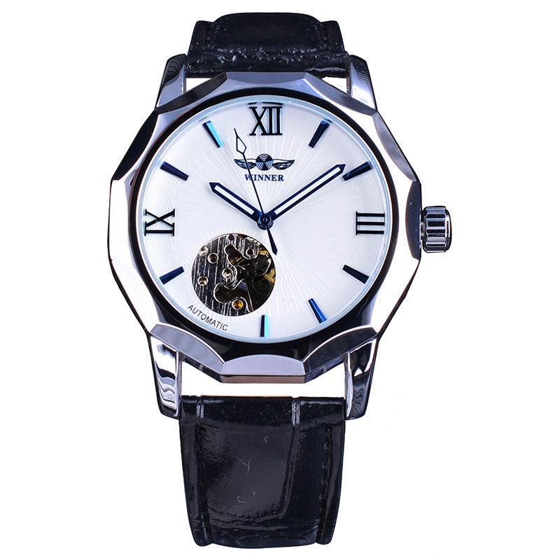 WINNER Blue Ocean Geometry Design  Transparent Skeleton Dial Mens Watch Top Brand Luxury Automatic Fashion Mechanical Watch Clock