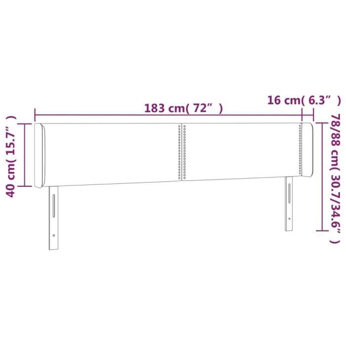 3123112 vidaXL LED Headboard Black 183x16x78-88 Cm Fabric