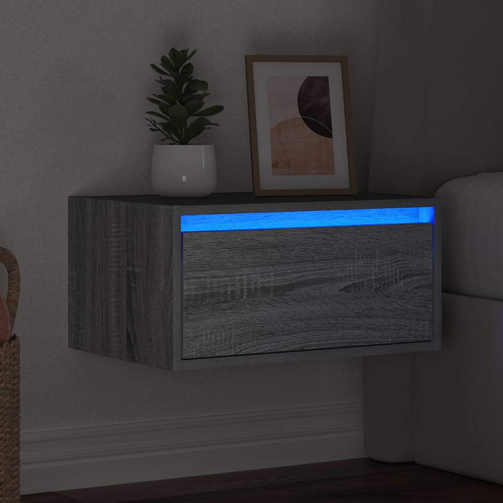 Wall Mounted Nightstand with LED Lights Grey Sonoma