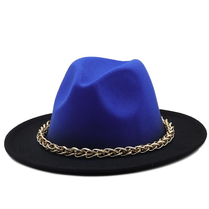 Winter Autumn Imitation metal chain Woolen Women Men Ladies Fedoras Top Hat Jazz Caps European American Round Caps Bowler Hats