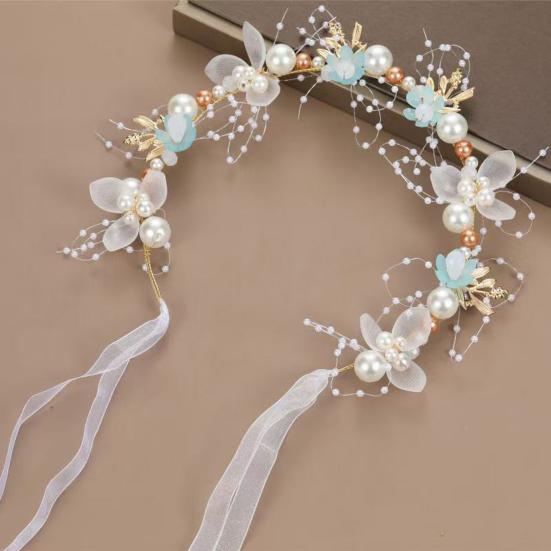 Fairy Girl Headband Bright Color Imitation Pearls Flower Decor Princess Hair Hoop Party Crown Hair
