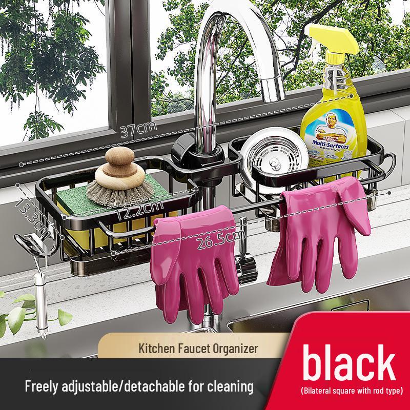 Space Aluminum Sink Organizer with Dishcloth Holder & Drain Tray