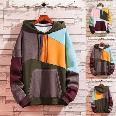 Fashion Men's Casual Solid  Hooded Hooded Patchwork Sweatshirt