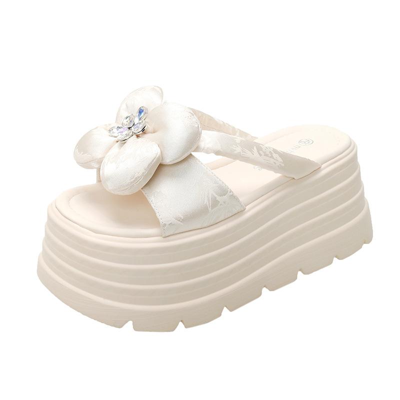 

8Cm muffin platform slippers women s outer wear 2025 new summer fairy wind small height increase flower sandals 34