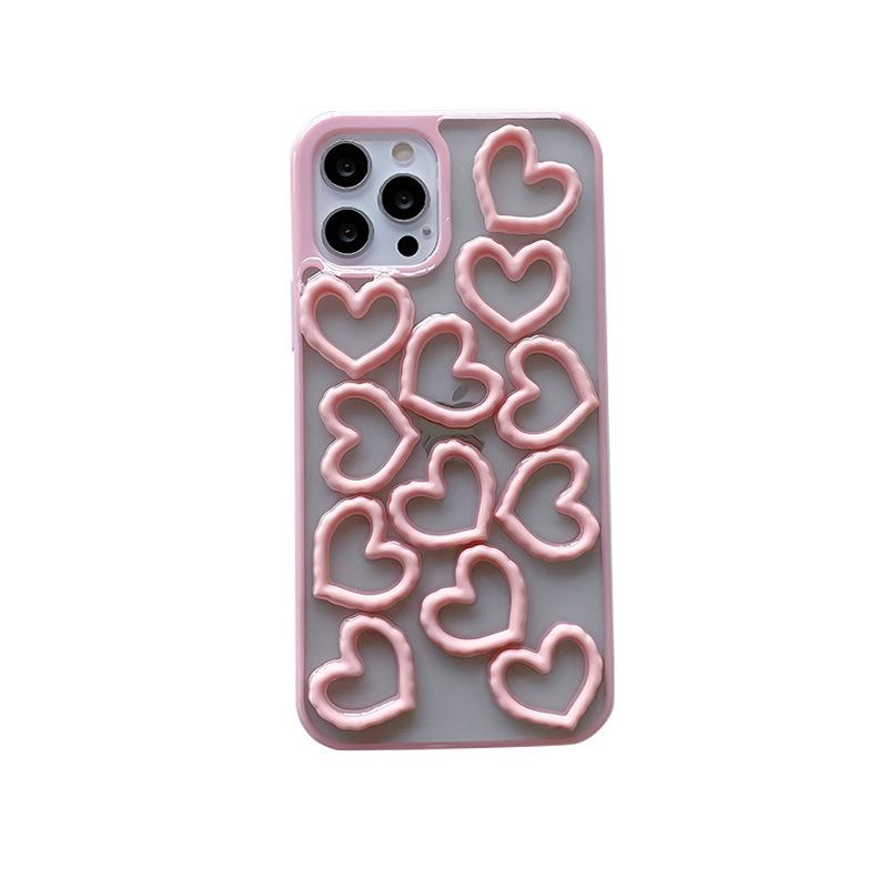 Iphone16Promax Case For Apple 15Pro Solid Color 17 Hollow Love Heart 14 Drops Of Glue Women