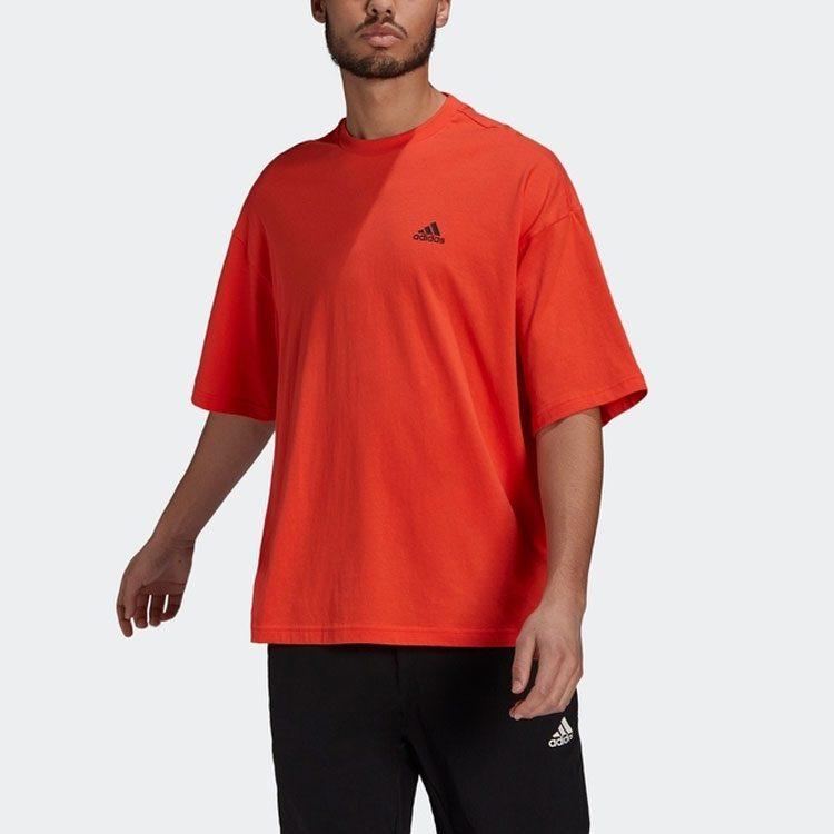 adidas T Shirts Unisex Half Neon Red Crew Neck Moderate Straight Fit H61131