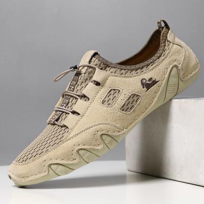 Summer Breathable Men's Casual Sneakers Large Size Sewn Leather Mesh Shoes Korean Style Trendy Men's Shoes