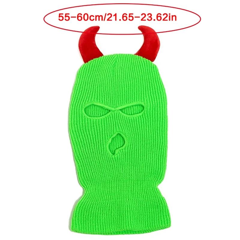 Cool Devil Horn Face Cover Hat Knitted Balaclava Caps for Women Men Winter Warm Hat Adult Halloween Costume Roleplay Caps