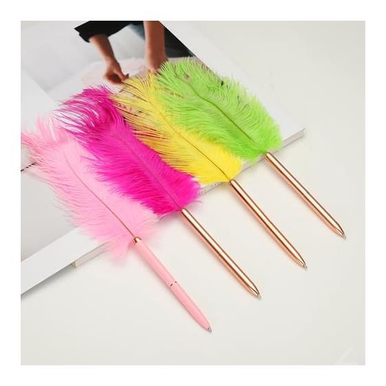 PATIKIL 1.0mm Feather Ballpoint Pens Wholesale, 2 Pcs Black Ink Vintage Plated Rod Quill Writing Pens for Office Wedding Guest Signatures, Style 1