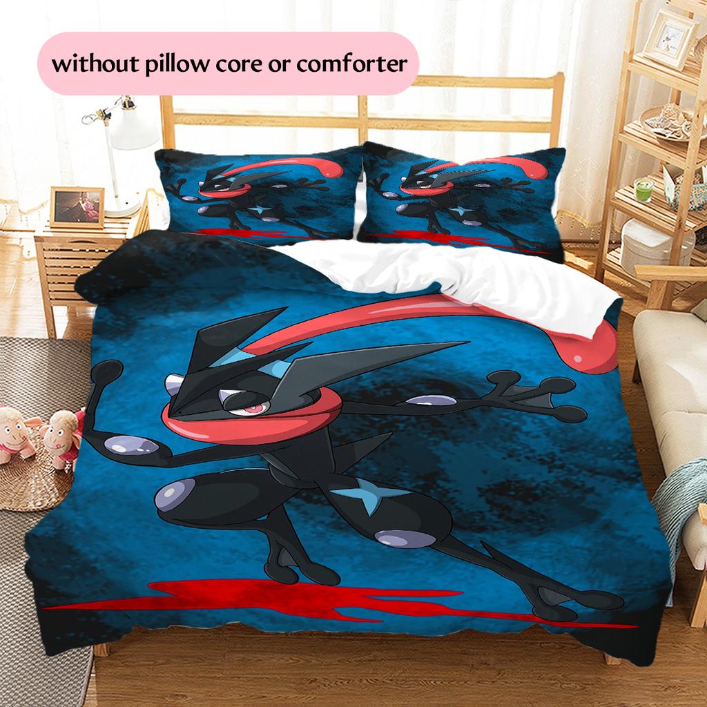 Biancheria da letto con motivo Pokémon dei cartoni animati Decorazione per la casa Regalo di compleanno (1 * copripiumino + 2 * federa, senza nucleo)