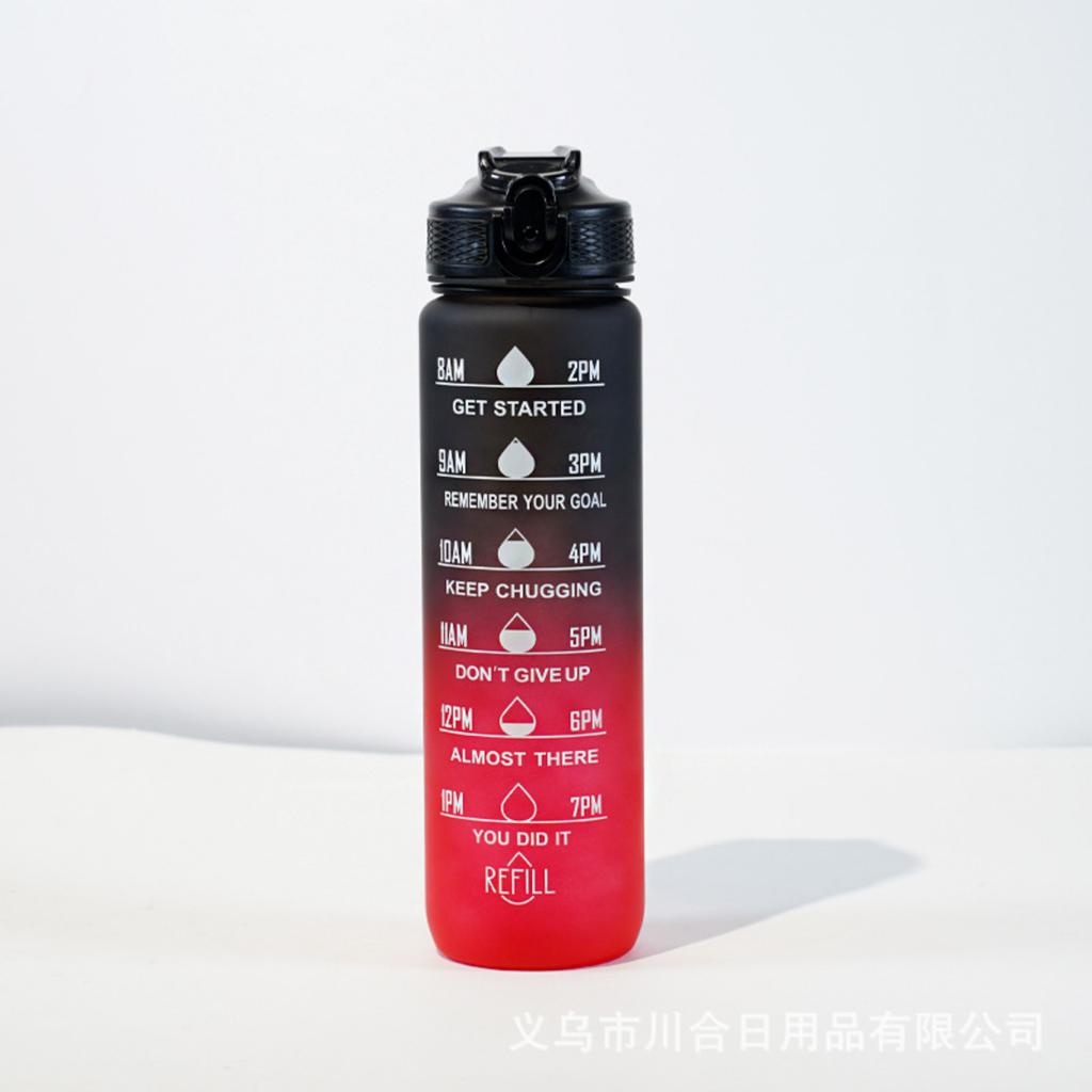Gradient Plastic Water Bottle, 1L Large Capacity, -up Lid, Portable Outdoor Sports Water Bottle.