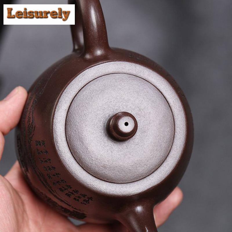 400ml Elegant Yixing Purple Clay Teapots Handmade Handuo Pot Raw Ore Purple Mud Kettle With Strainer Zisha Teaset Cafes Supplies