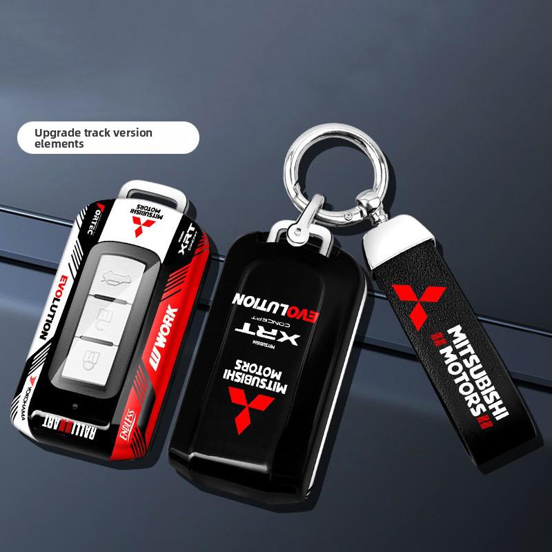 Auto ABS Rennstil Schlüsselhülle Schlüsseltasche Abdeckung Schlüsselanhänger für Mitsubishi Outlander ASX Eclipse Pajero Lancer EVO Delica L200 Mirage